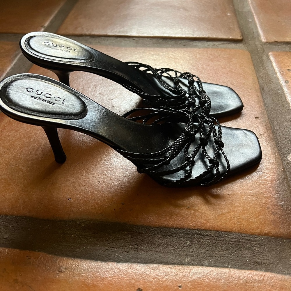 Gucci Black Braided Strap Heels
